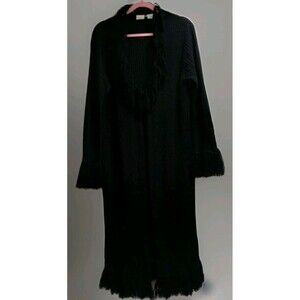 Fiorlini International Black Fringe Long Cardigan Duster Witchy Goth Y2K Vtg Lg